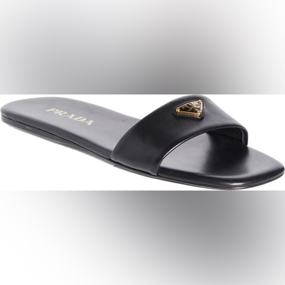 NWOB Prada Triangle Logo Slide Sandals in Black Size 36 - Picture 3 of 7